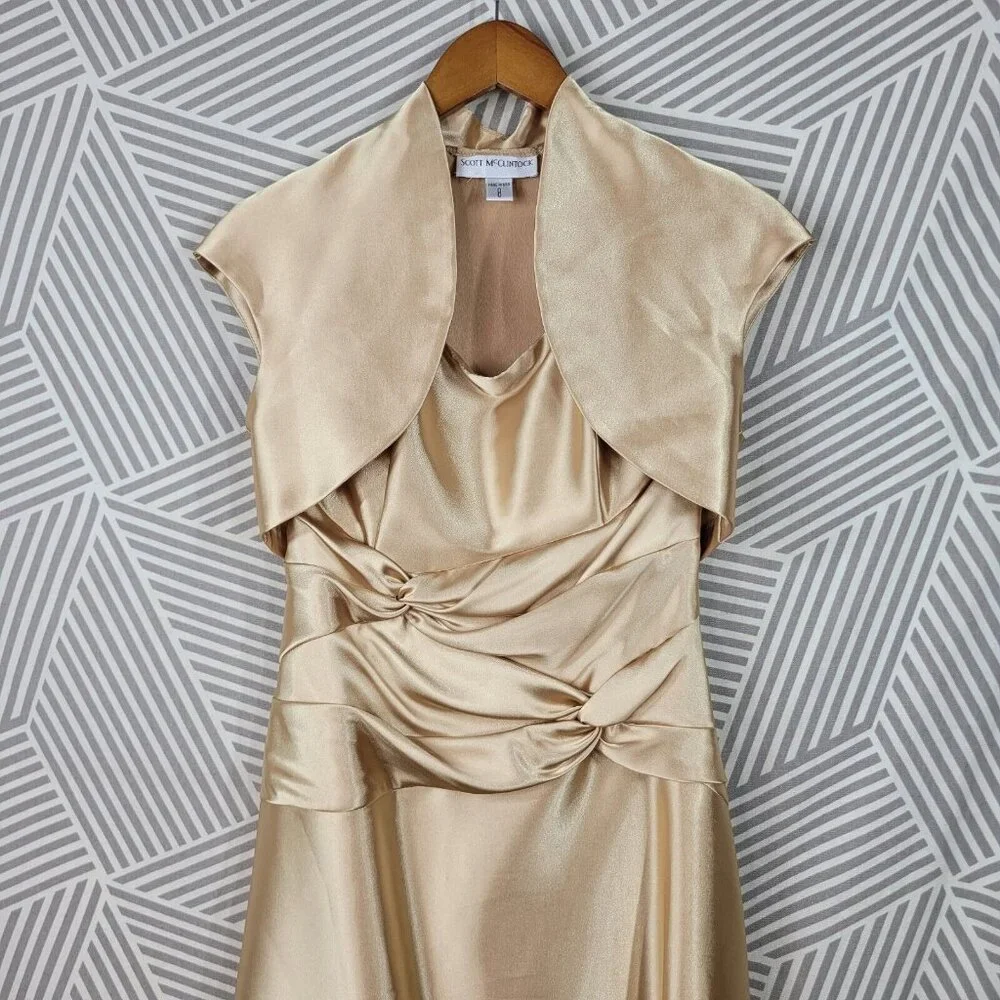 Scott McClintock Evening Dress Jacket size 8 Mother Of Bride Grooom Gold Satin - Picture 2 of 7